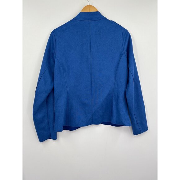 Molly Bracken Military Jacket Gold Button Cobalt Faux Suede Blue Large NEW - Picture 5 of 5